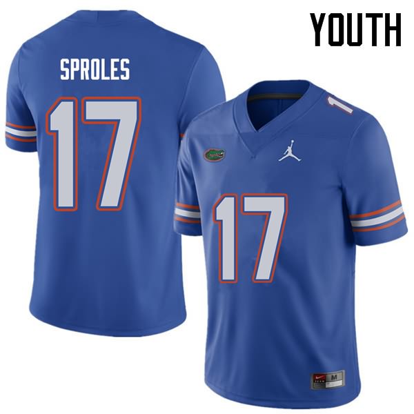 Youth NCAA Florida Gators Nick Sproles #17 Stitched Authentic Jordan Brand Royal College Football Jersey OTW7865IM